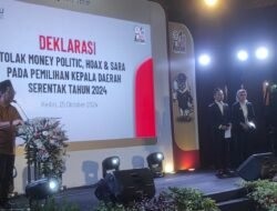 Deklarasi Tolak Politik Uang Hoax dan Sara Pilkada 2024,Bawaslu Kota Kediri Ajak Seluruh Elemen