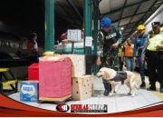 Cegah Peredaran Narkoba Saat Nataru, KAI Daop 7 Madiun Lakukan Inspeksi Malam KA Parcel dengan K9