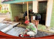 Satgas TMMD dan Warga Gotong Royong Pasang Keramik MWK Masjid