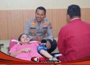 Bakti Kesehatan Hari Bhayangkara, Ratusan Peserta Ikuti Donor Darah di Polres Kediri Terlihat Kapolres Kediri AKBP.Bramastyo beserta Istri